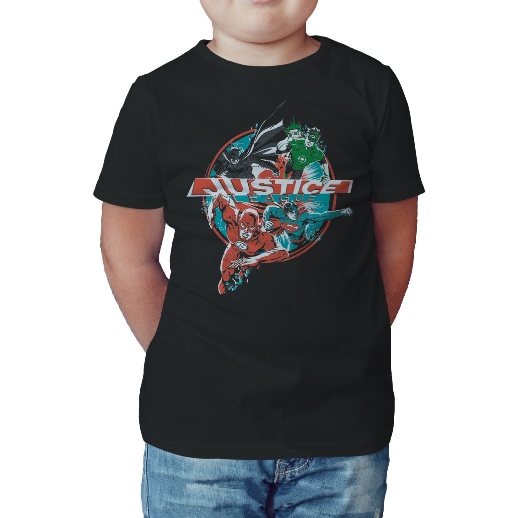 DC Comics Justice League Logo Group Action Official Kid's T-Shirt ()