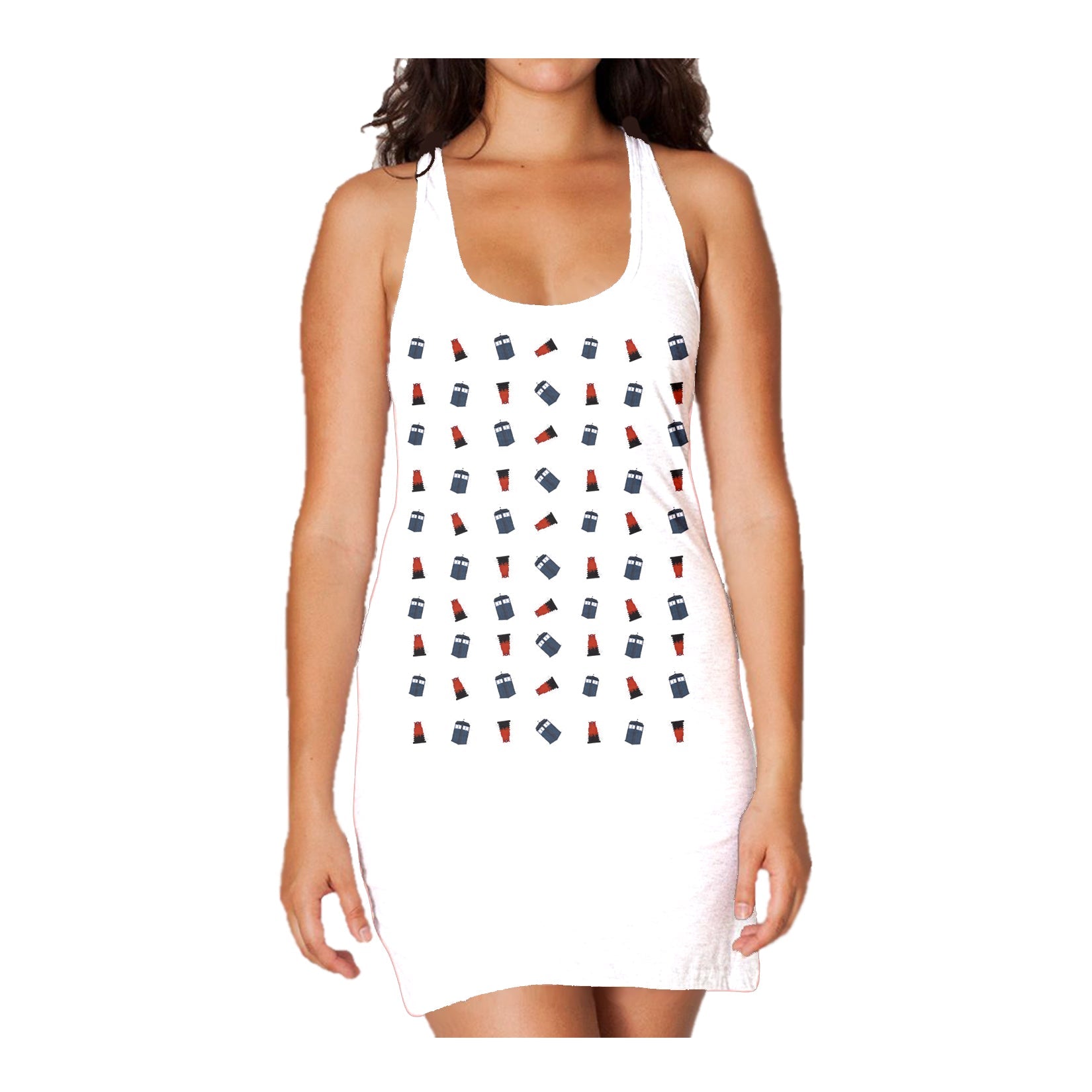 Doctor Who Pattern Tardis Dalek Official Women's Long Tank Dress ()