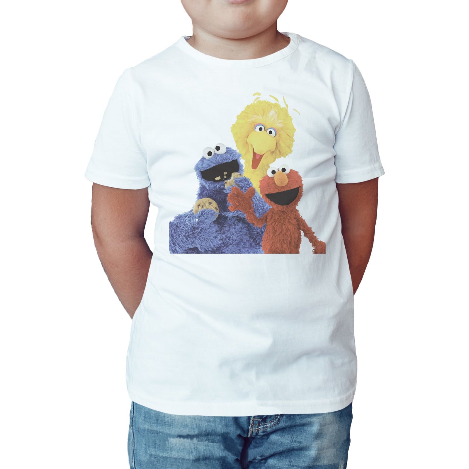 Sesame Street Group Bird Bird Cookie Monster & Elmo Official Kid's T-shirt ()