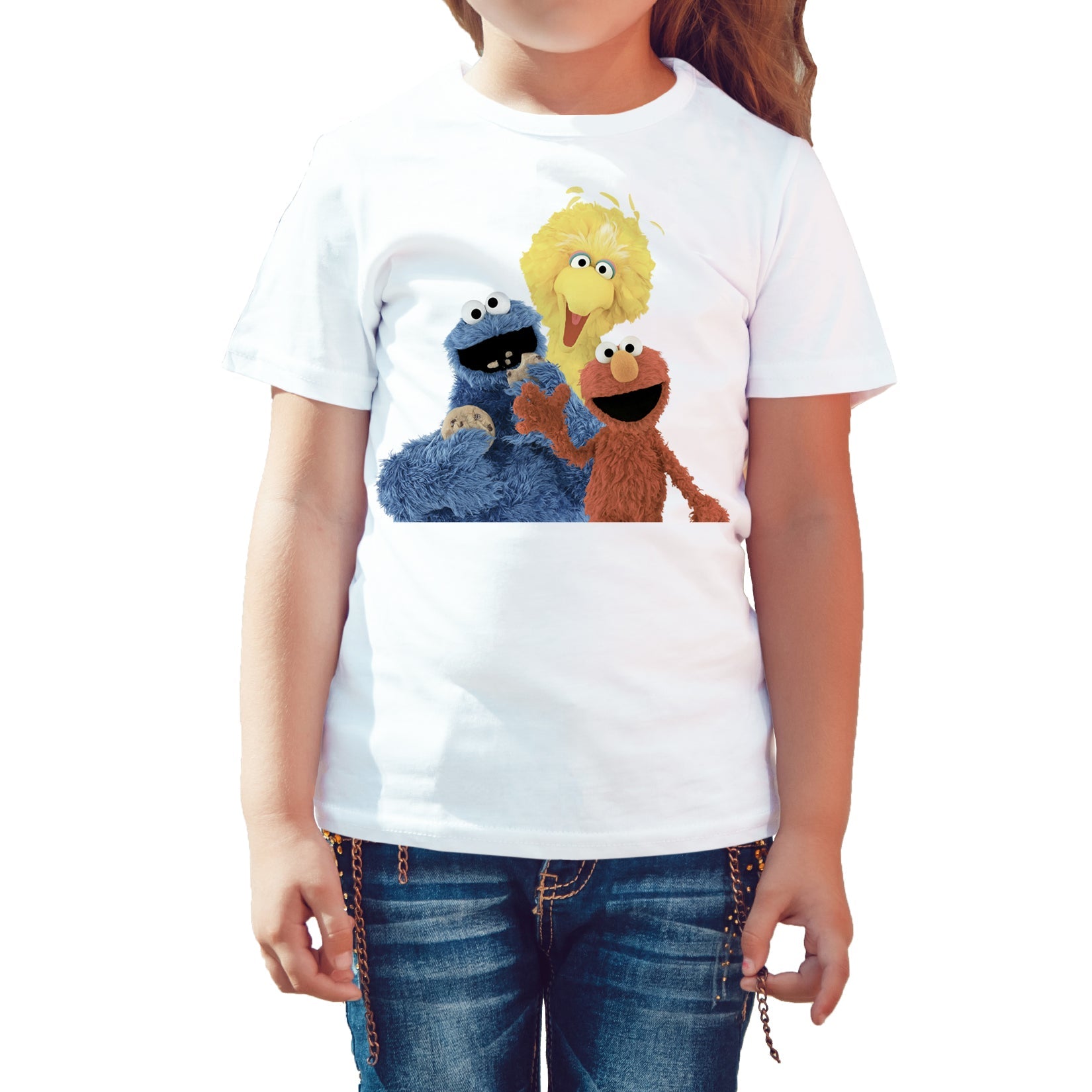 Sesame Street Group Bird Bird Cookie Monster & Elmo Official Kid's T-shirt ()