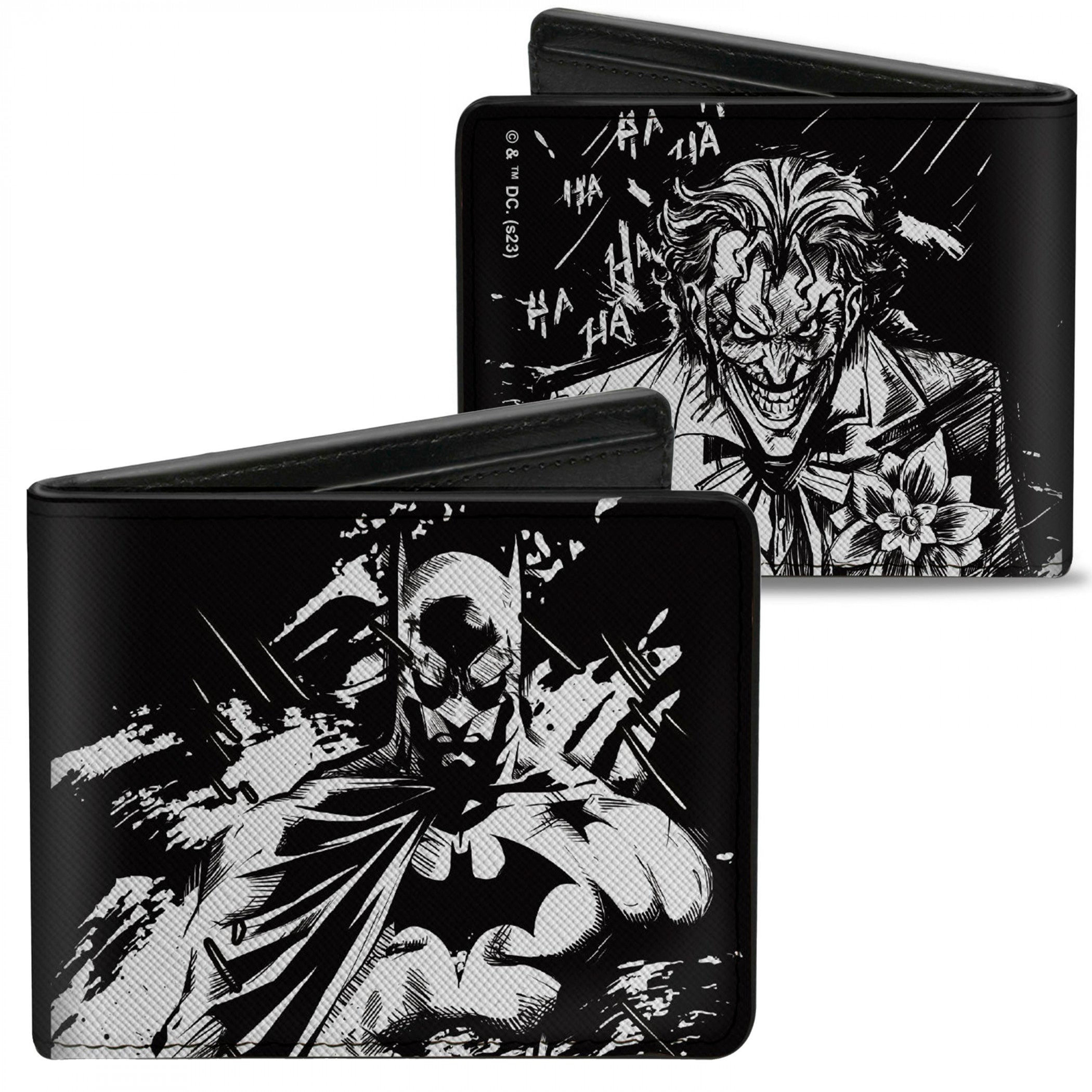 Batman and The Joker Black and White Sketch Bi-Fold Wallet
