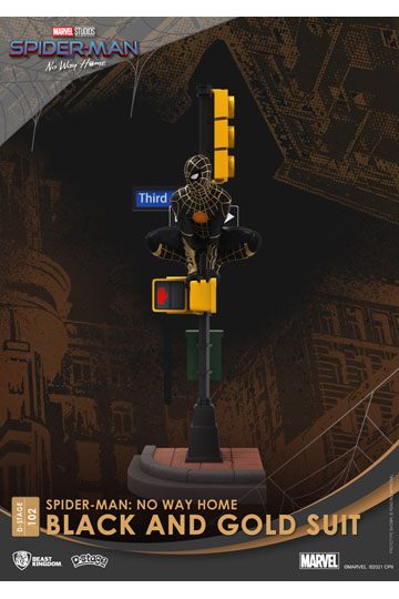 Spider-Man: No Way Home D-Stage PVC Diorama Spider-Man Black and Gold Suit Closed Box Version 25 cm