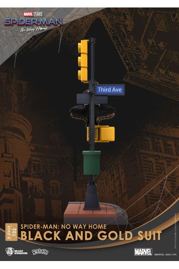 Spider-Man: No Way Home D-Stage PVC Diorama Spider-Man Black and Gold Suit Closed Box Version 25 cm