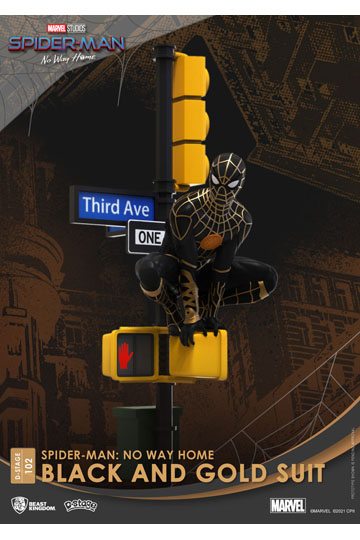 Spider-Man: No Way Home D-Stage PVC Diorama Spider-Man Black and Gold Suit Closed Box Version 25 cm