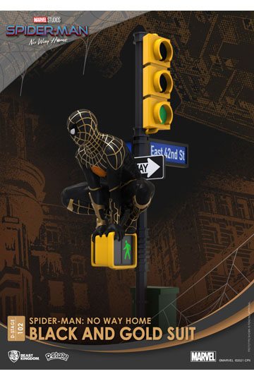 Spider-Man: No Way Home D-Stage PVC Diorama Spider-Man Black and Gold Suit Closed Box Version 25 cm