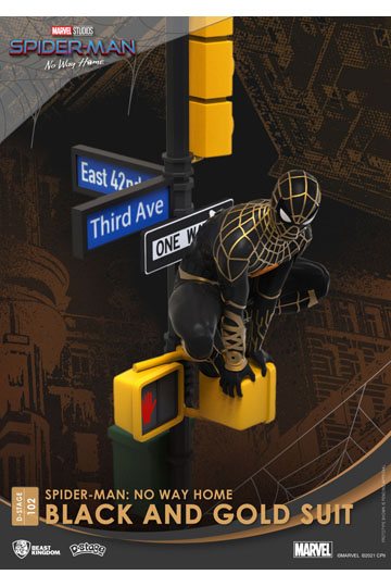 Spider-Man: No Way Home D-Stage PVC Diorama Spider-Man Black and Gold Suit Closed Box Version 25 cm