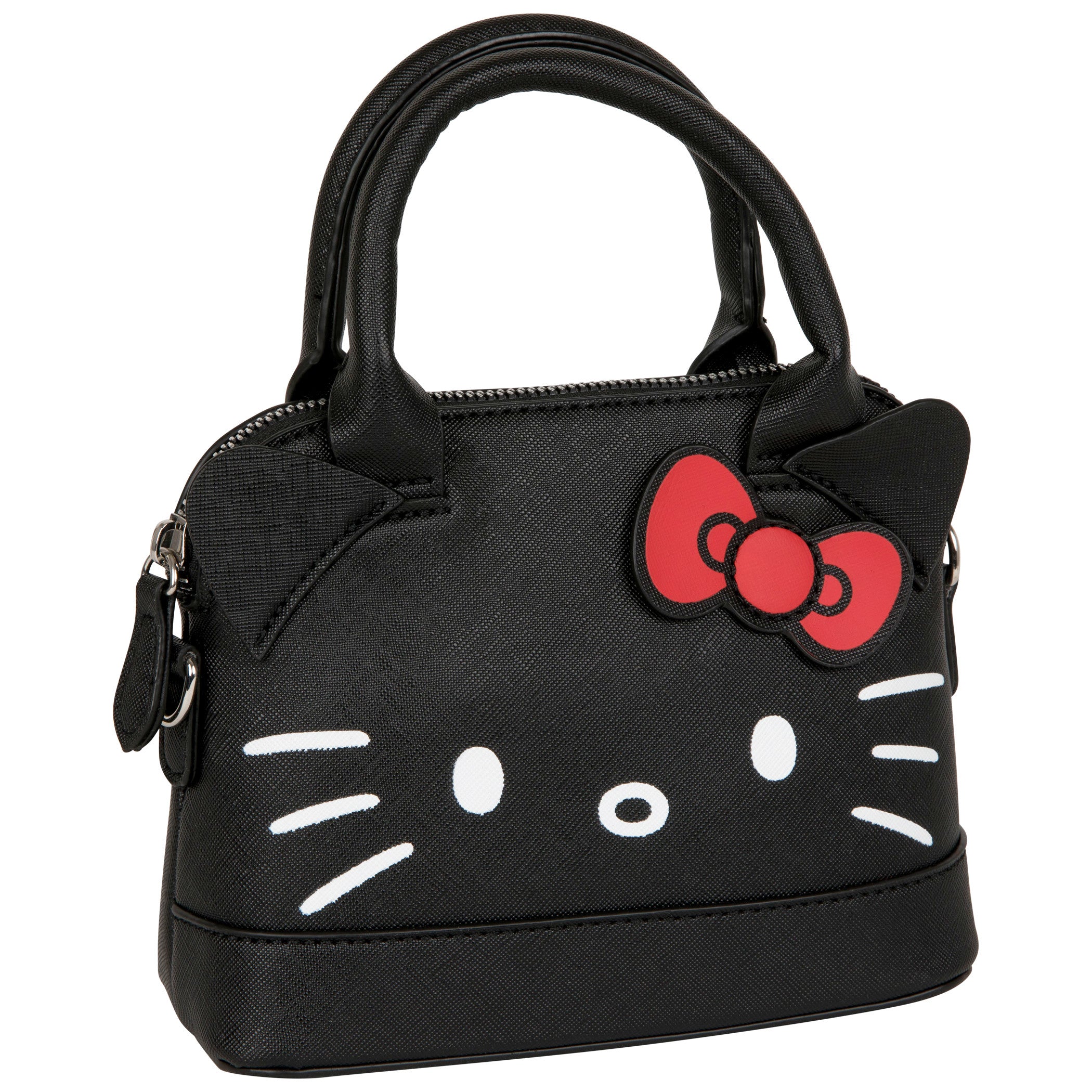 Hello Kitty Black Leather Hand Bag with Detachable Long Strap
