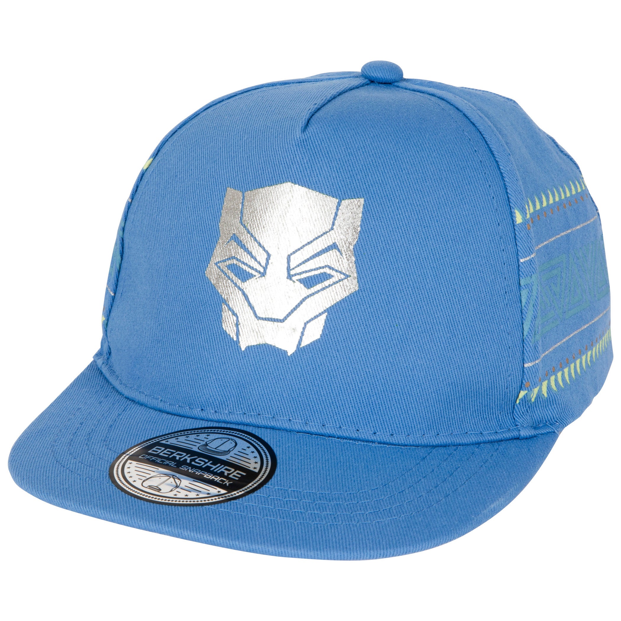 Black Panther Silver Mask Logo Snapback Flat Bill Hat