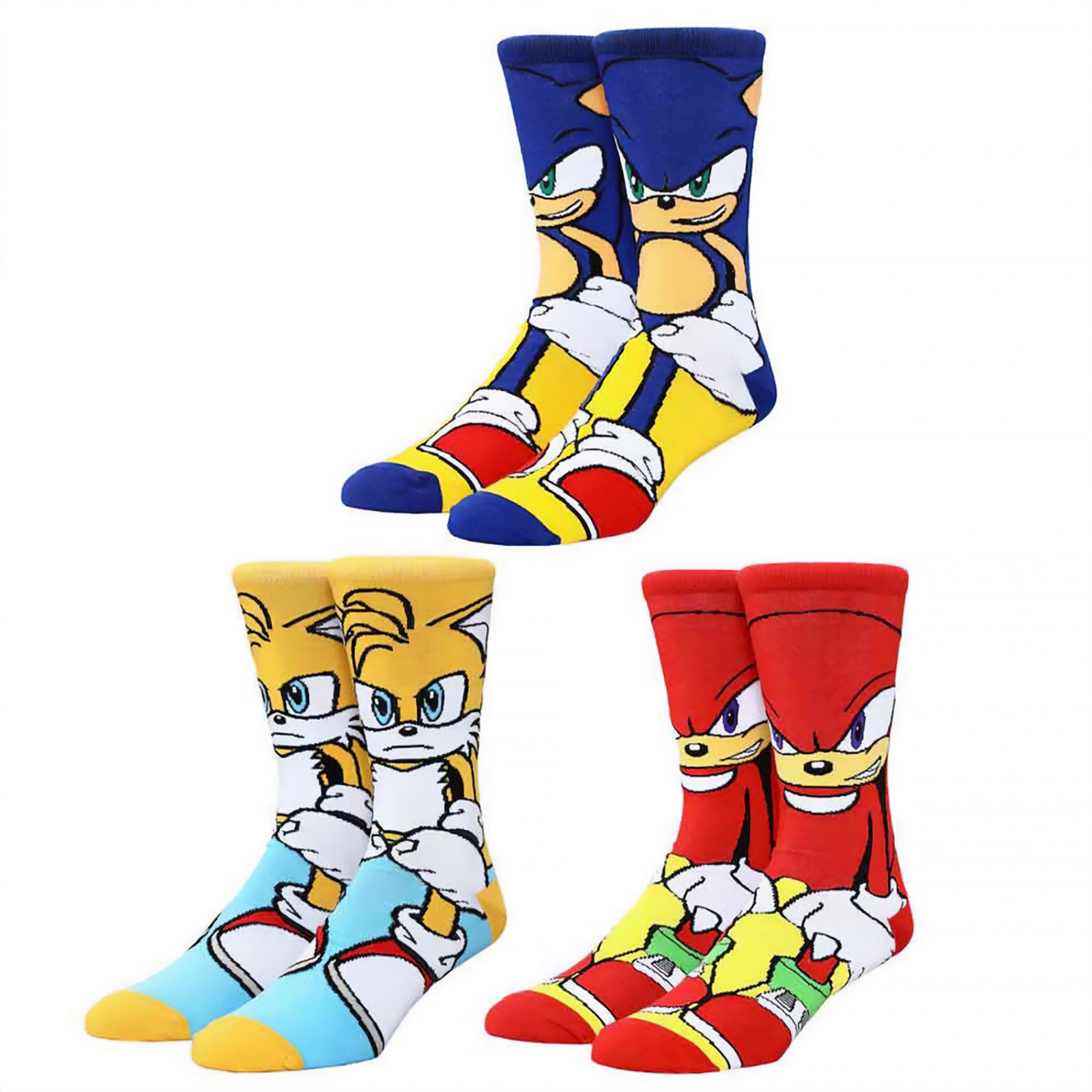 Sonic The Hedgehog, Tails and Knuckles 3-Pair Pack of Crew Socks