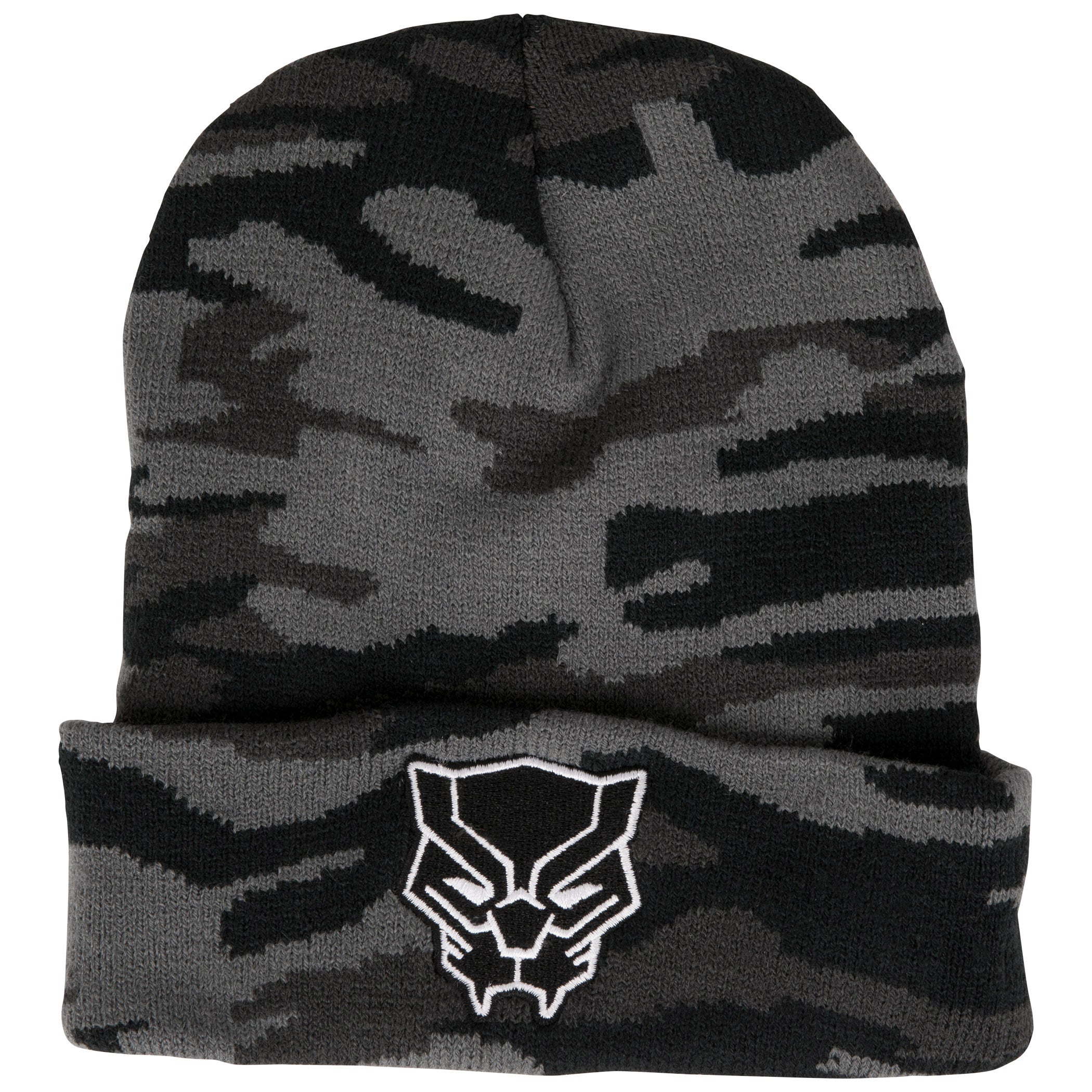 Black Panther Camo Cuffed Black Beanie