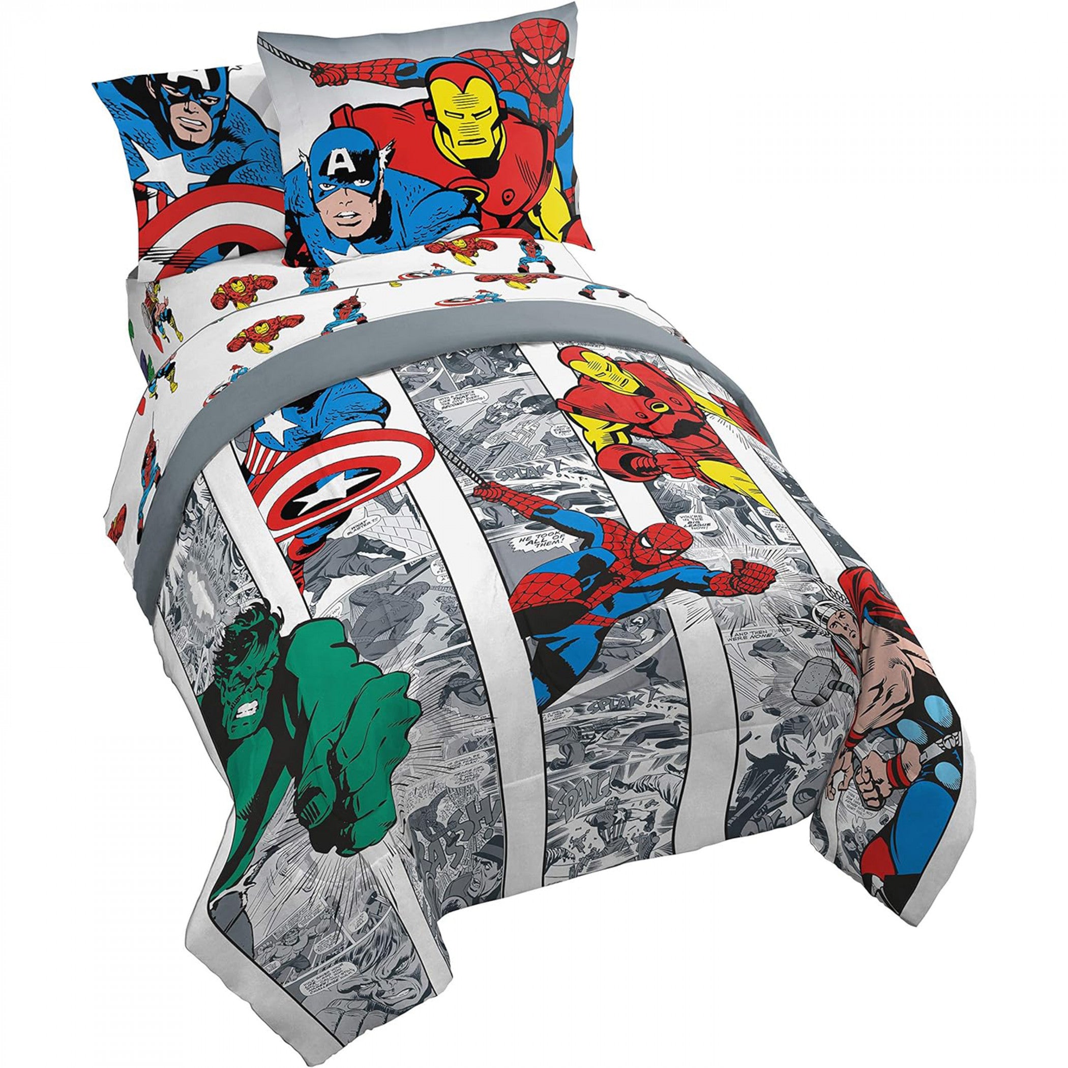 Avengers Retro Comic Panels Twin Sheet Set with Comforter