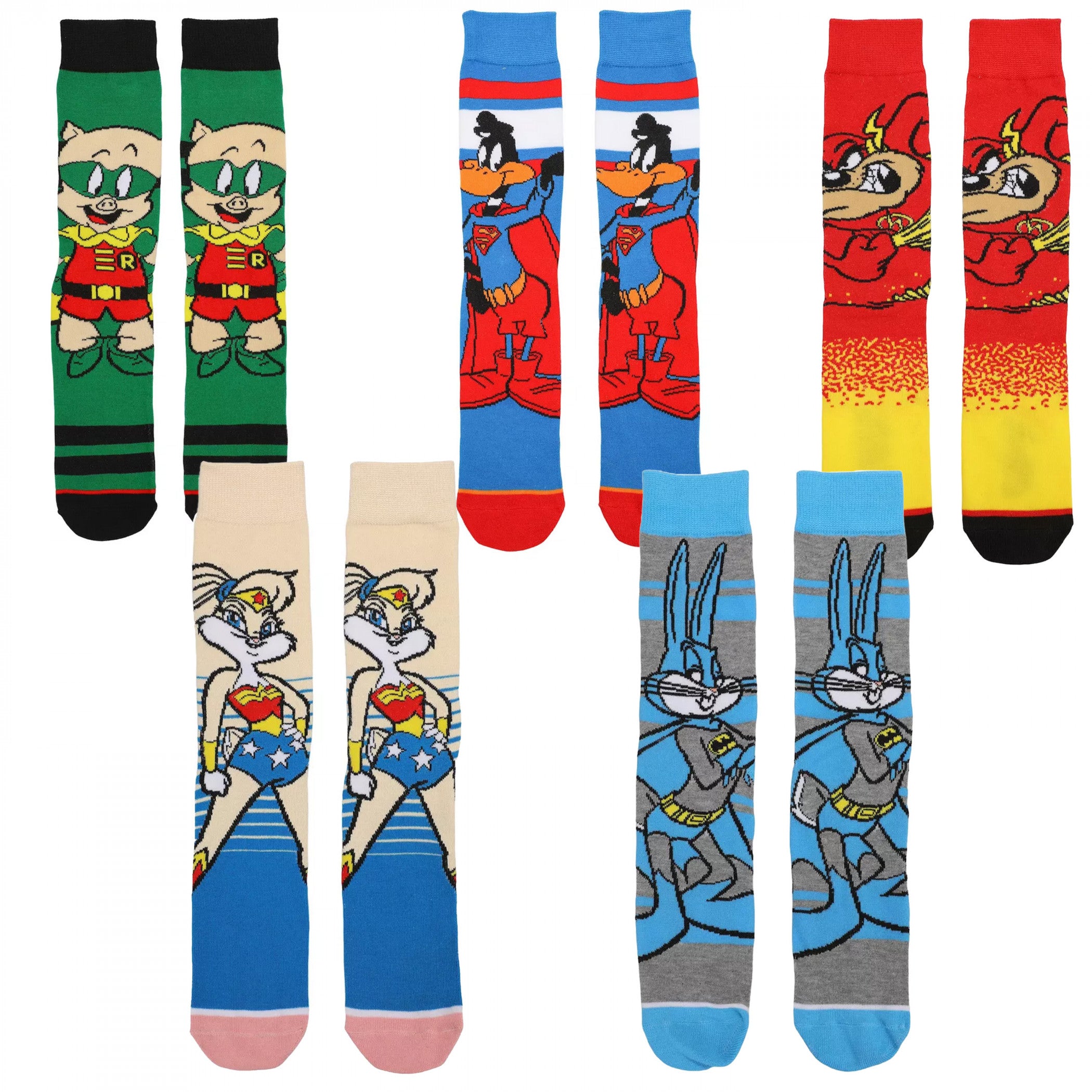 Justice League X Looney Tunes Crew Socks 5-Pair Pack