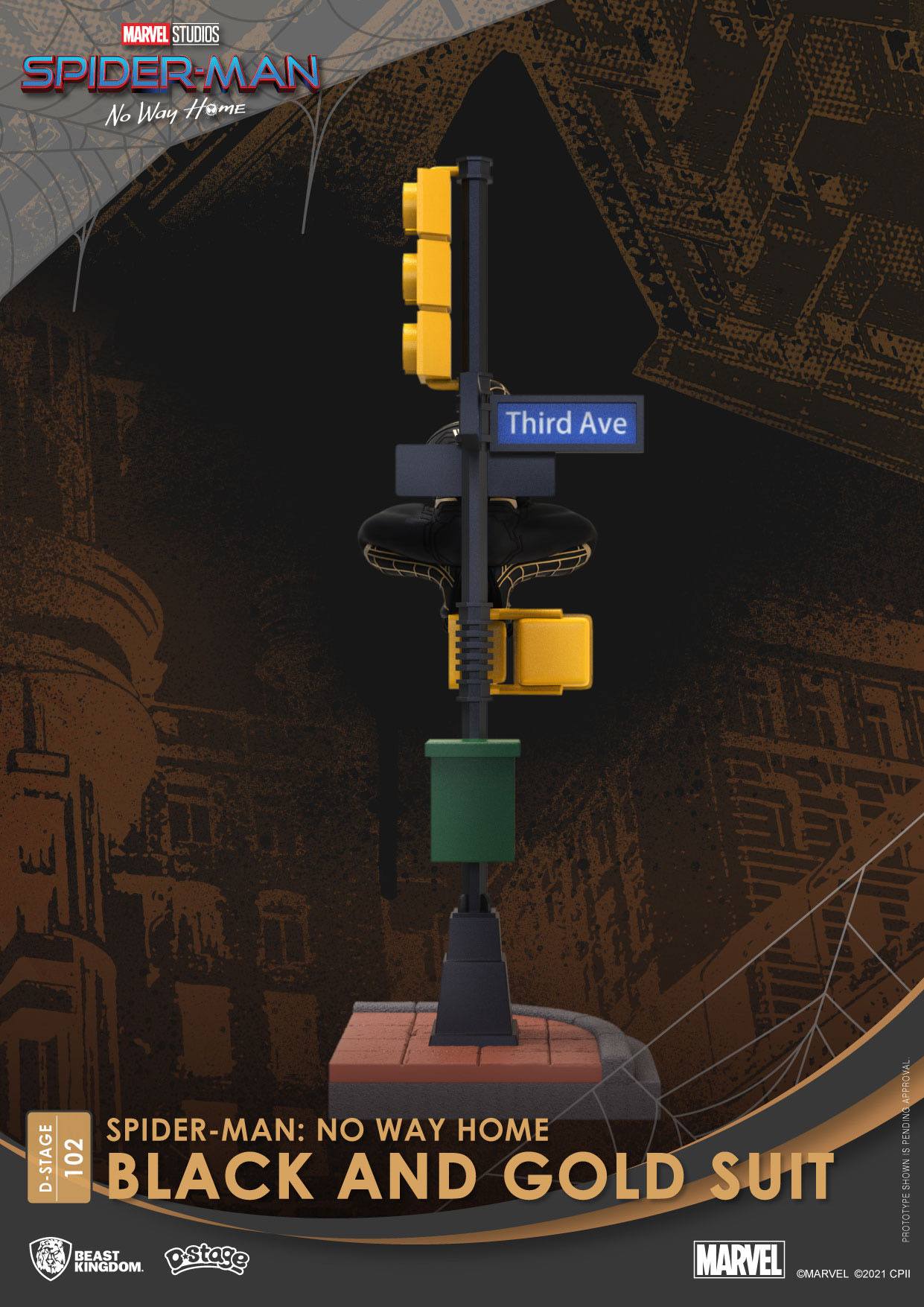 Spider-Man: No Way Home D-Stage PVC Diorama Spider-Man Black and Gold Suit Closed Box Version 25 cm