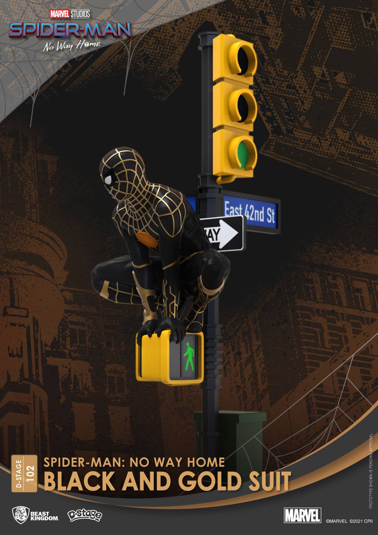 Spider-Man: No Way Home D-Stage PVC Diorama Spider-Man Black and Gold Suit Closed Box Version 25 cm