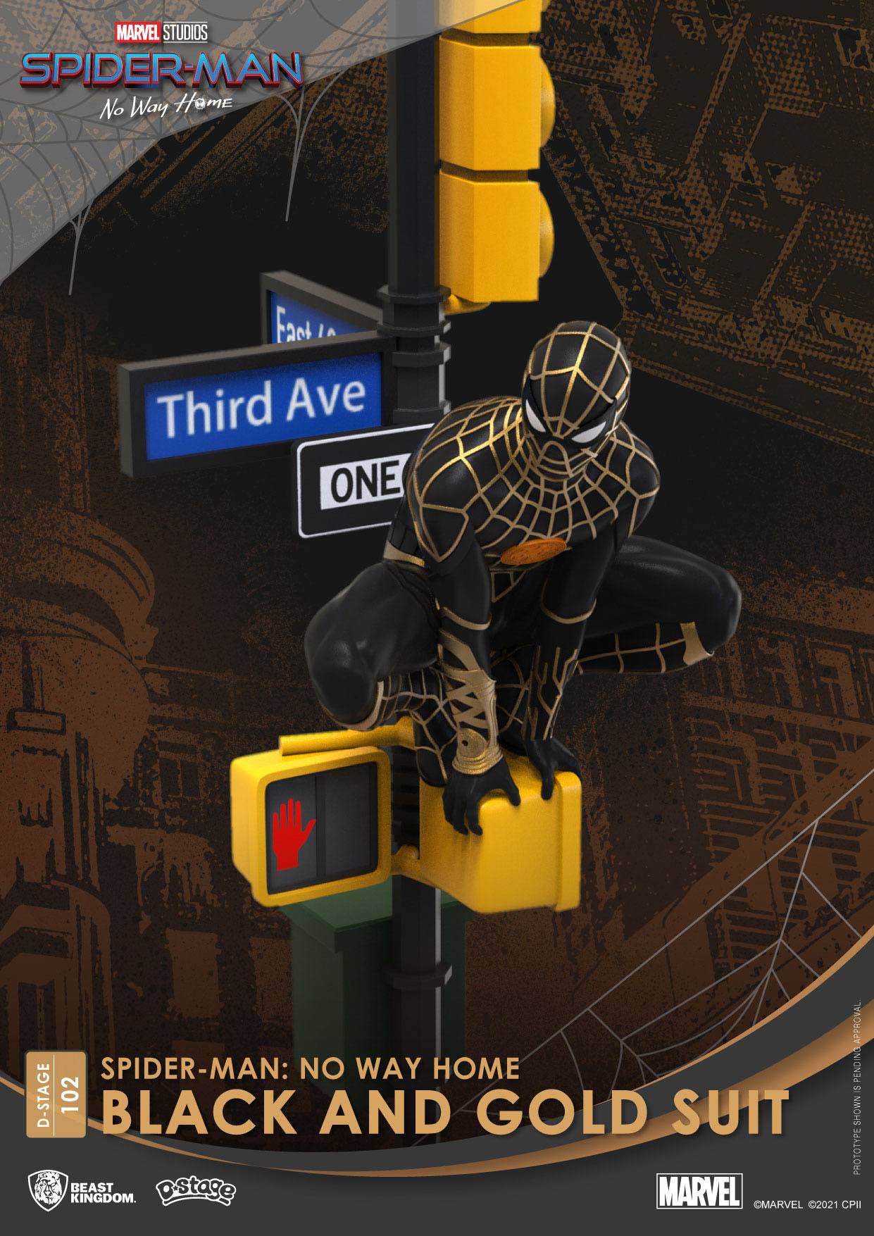 Spider-Man: No Way Home D-Stage PVC Diorama Spider-Man Black and Gold Suit Closed Box Version 25 cm