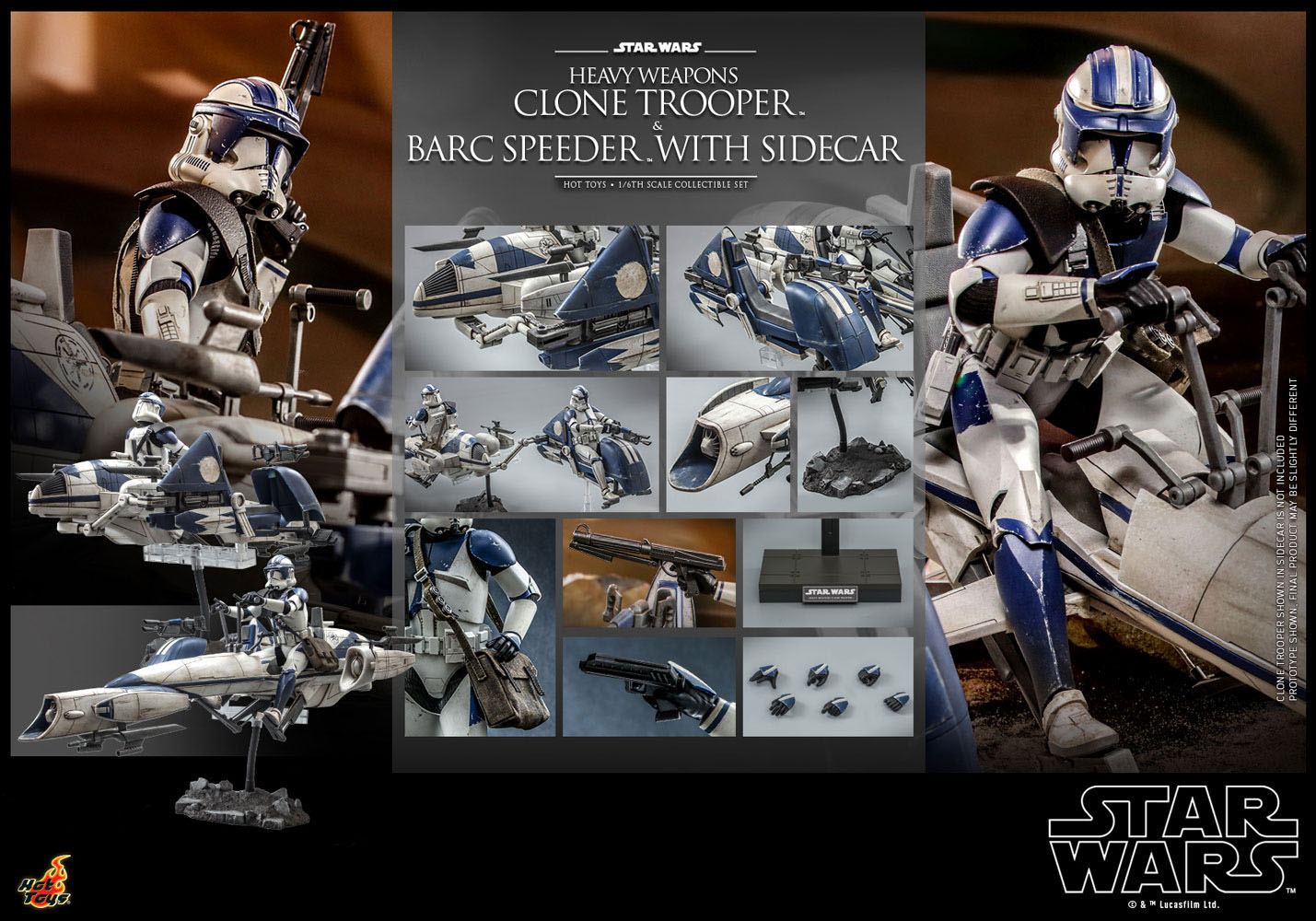 Star Wars The Clone Wars Action Figure 1/6 Heavy Weapons Clone Trooper & BARC Speeder with Sidecar 30 cm