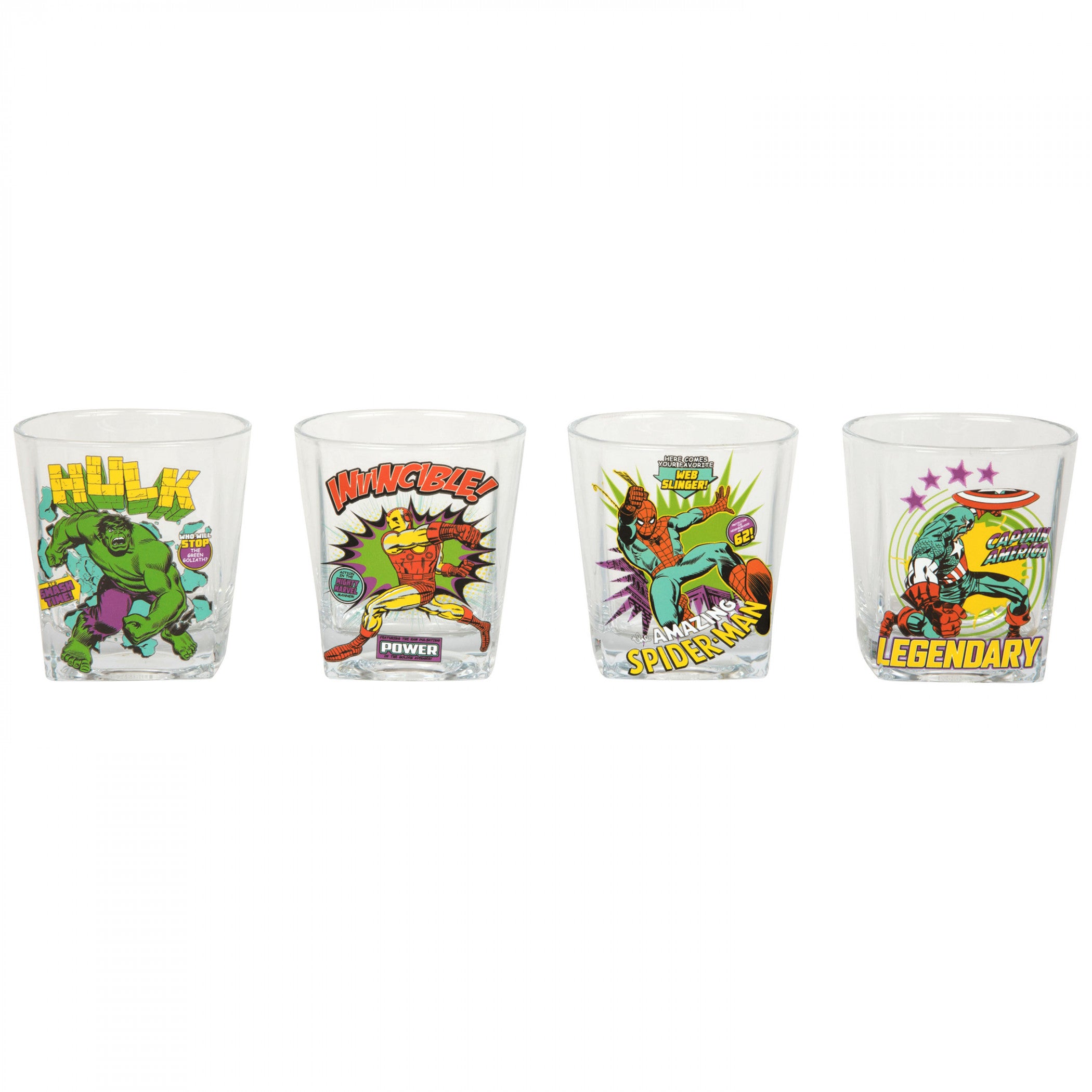 Avengers Retro Neon Comic Art 4-Pack Rocks Glass Set