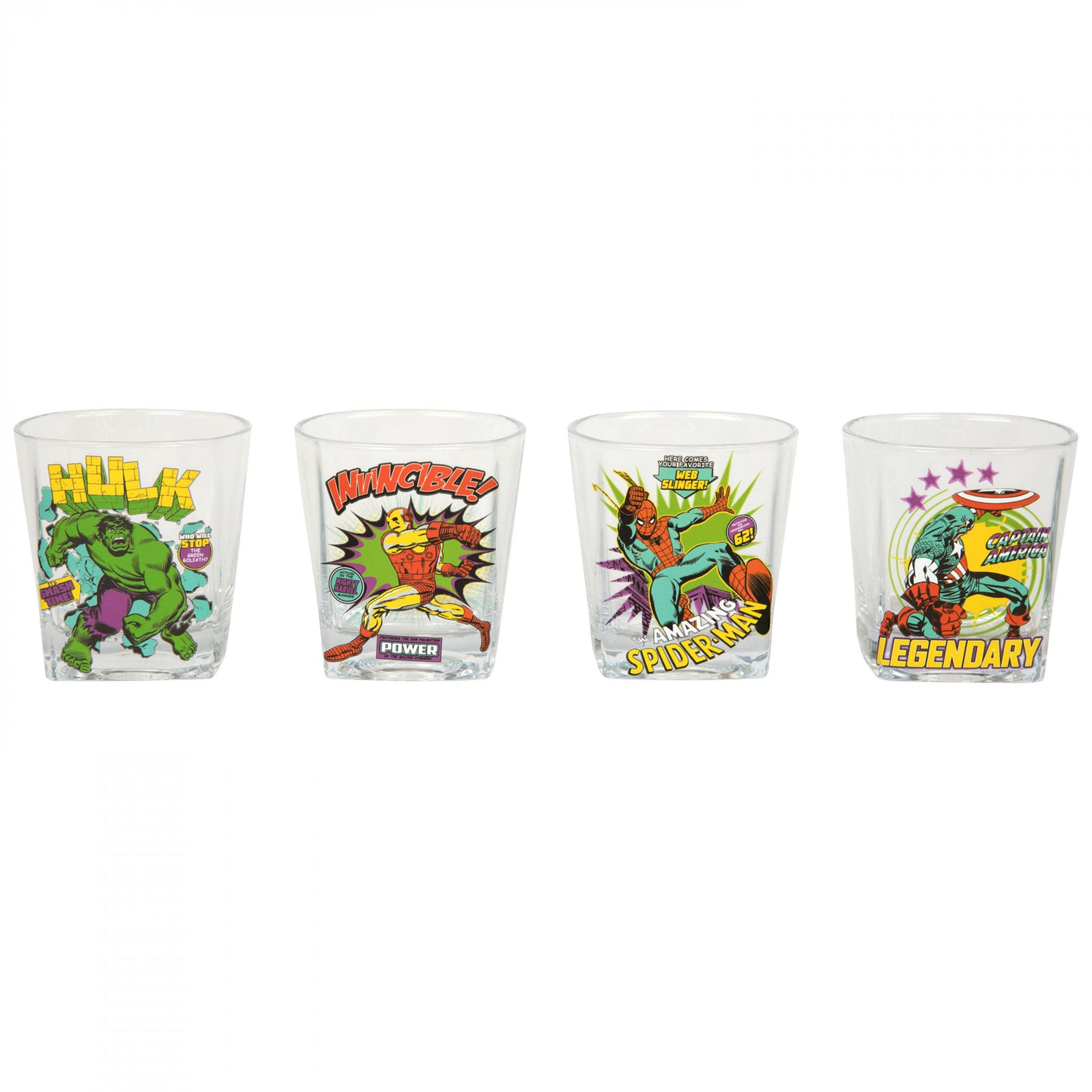 Avengers Retro Neon Comic Art 4-Pack Rocks Glass Set