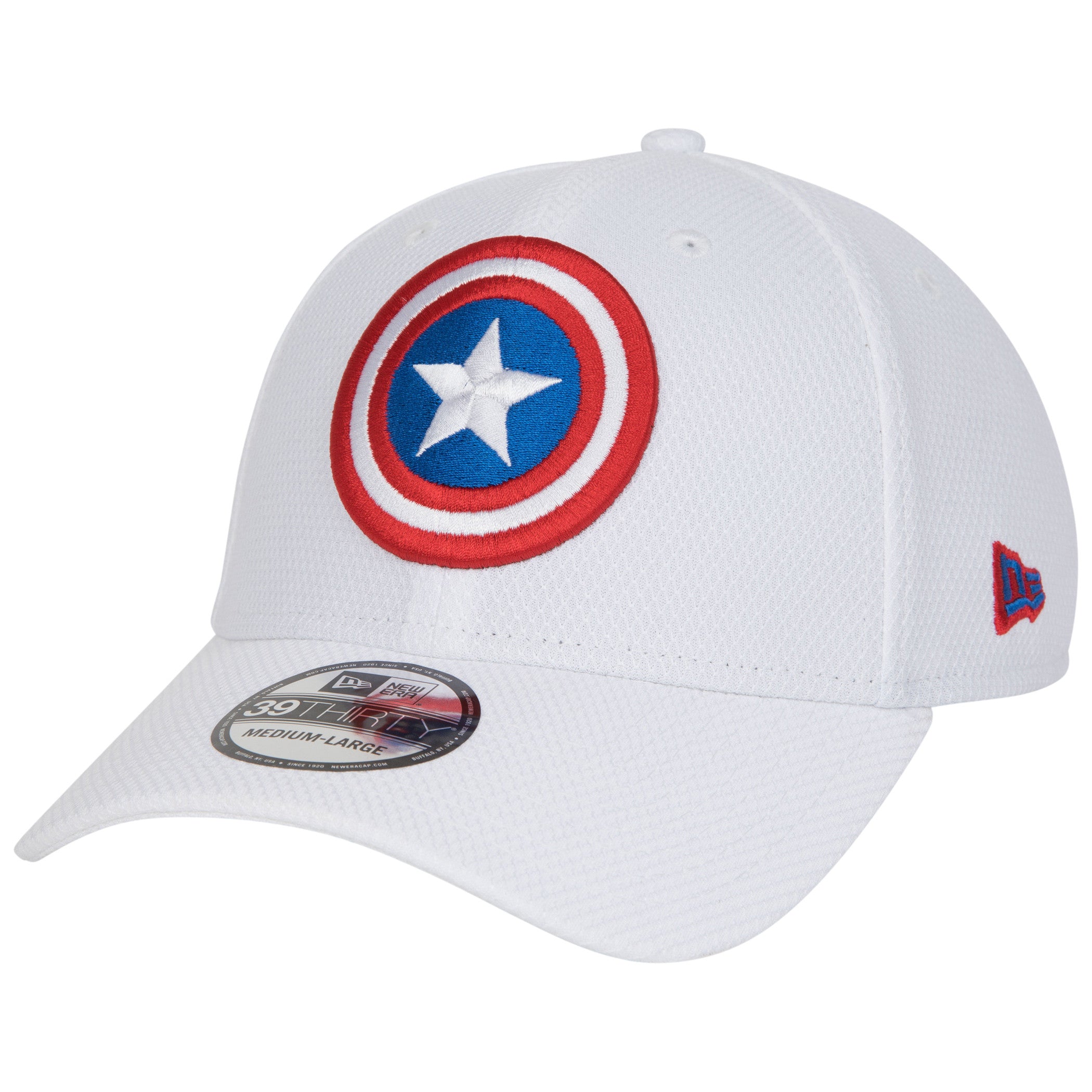 Captain America Logo White Colorway New Era 39Thirty Fitted Hat