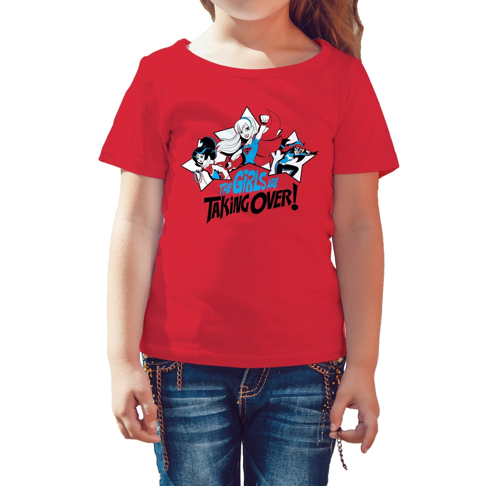 DC Super Hero Girls Batgirl Wonder Woman Supergirl Take Over Official Kid's T-Shirt ()