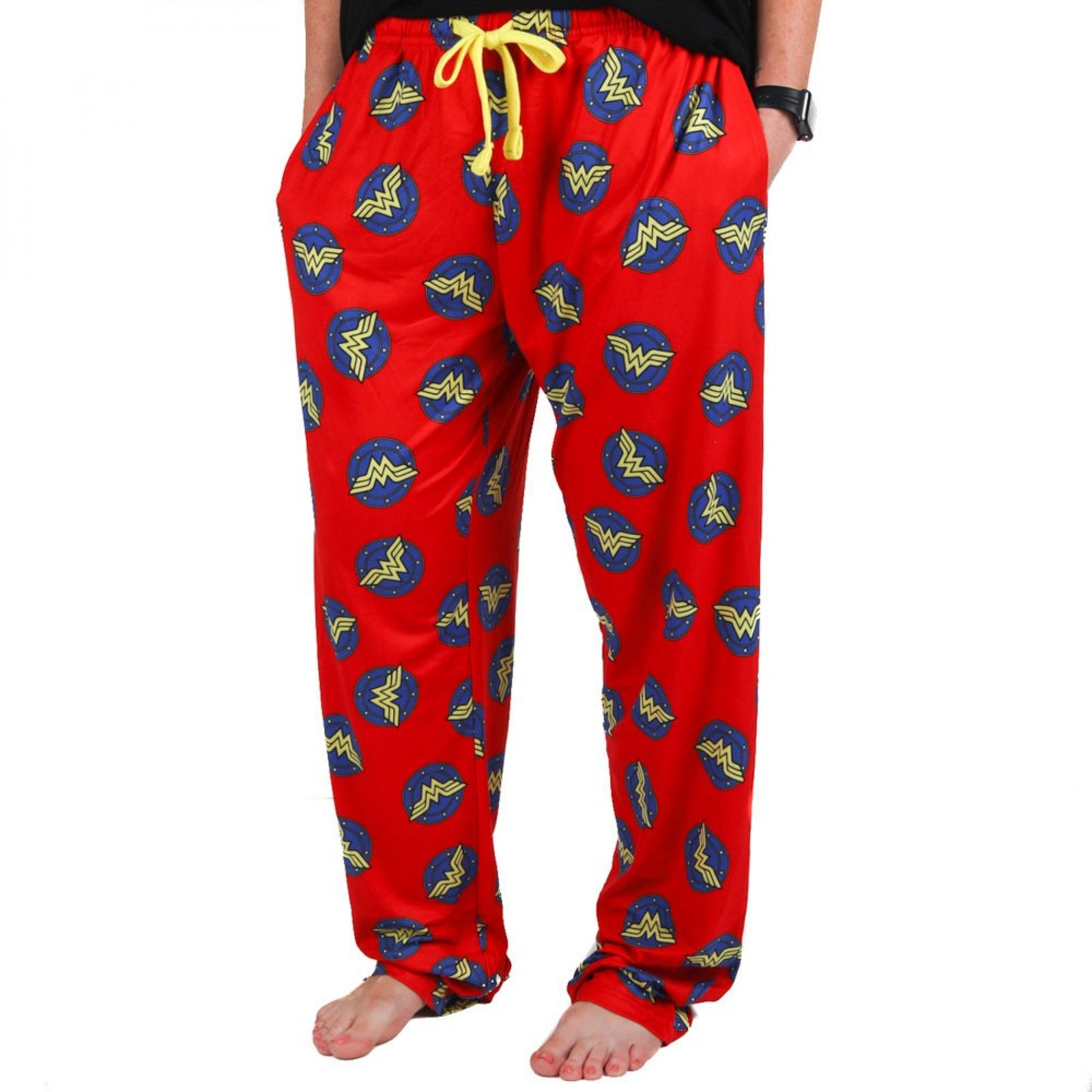Wonder Woman Blue and Yellow Classic Logos All Over Unisex Pajama Pants