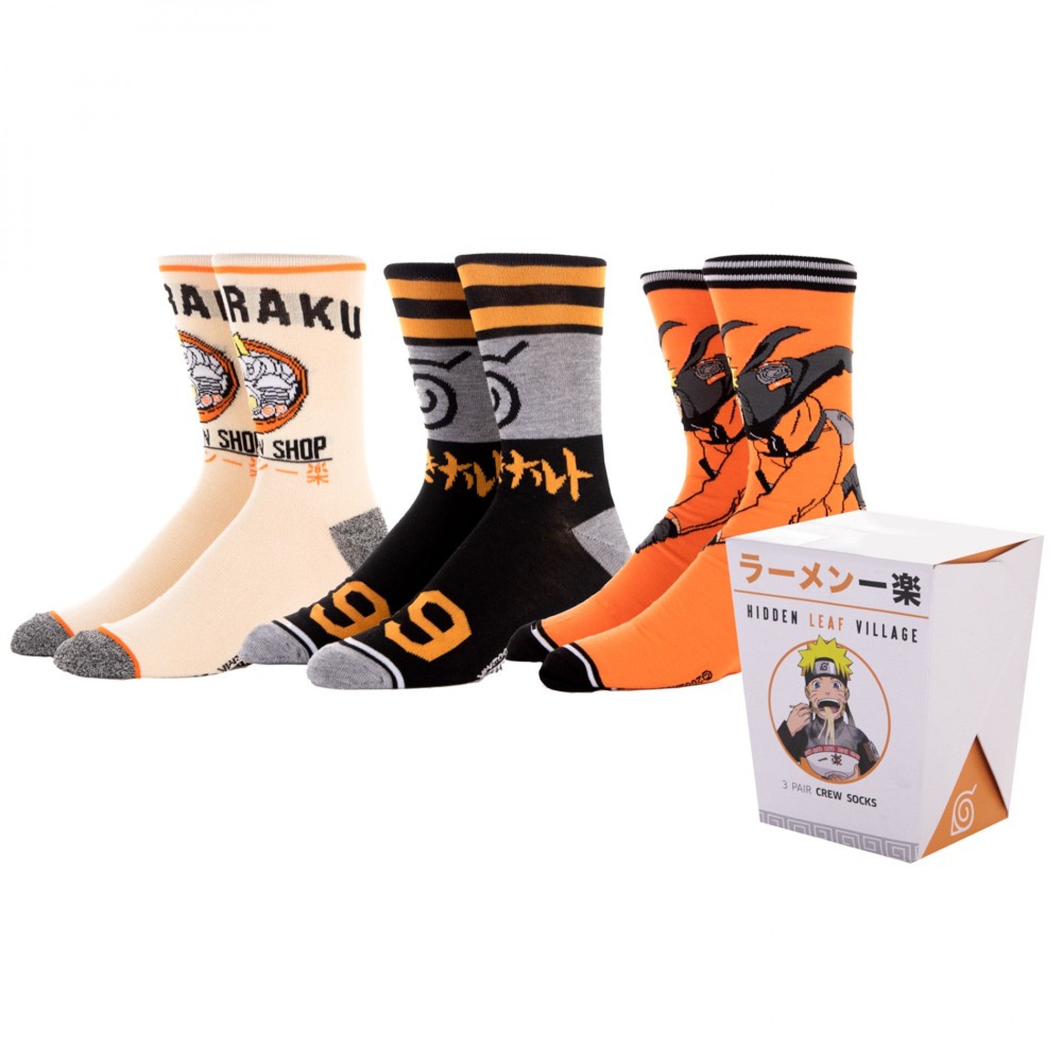 Naruto Ramen Crew Socks 3-Pair Takeout Box Set