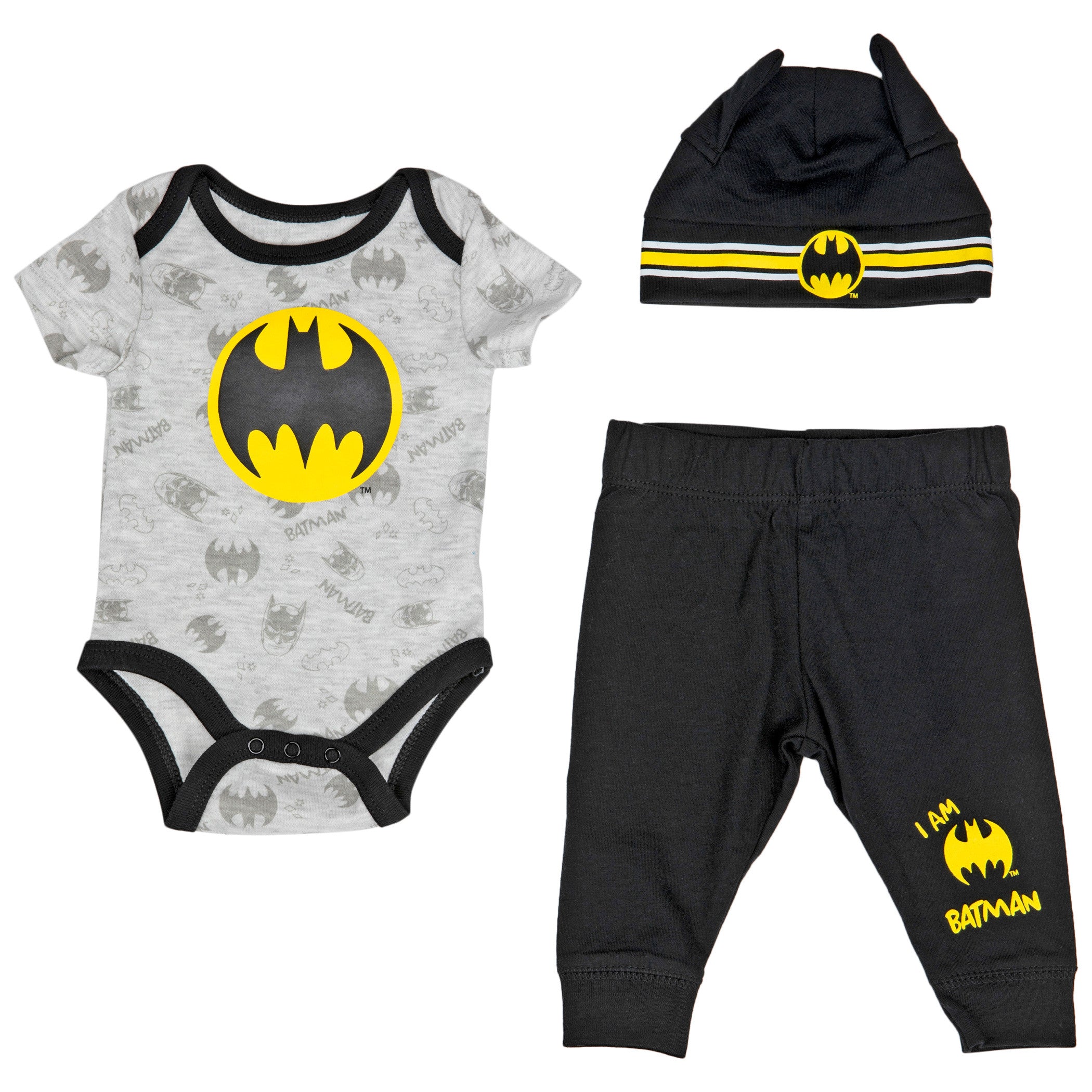 Batman I Am Batman w/Logo 3-Piece Bodysuit Set & Cap