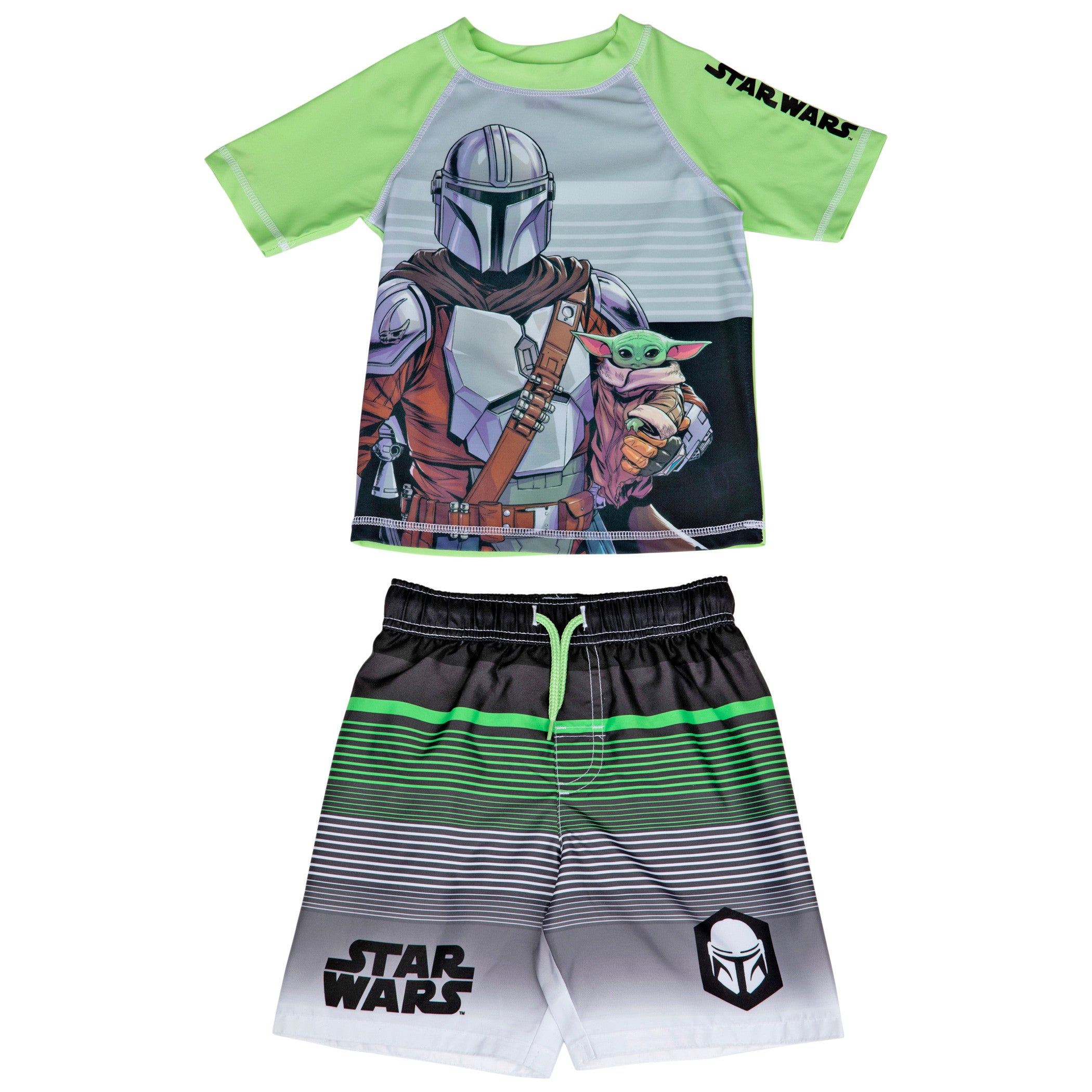 Star Wars The Mandalorian and Grogu Youth Swim Trunks & Rashguard Set