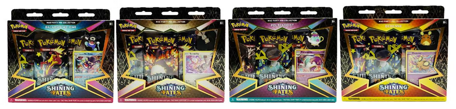 Pokemon Shining Fates Mad Party Pin Collection Set of 4