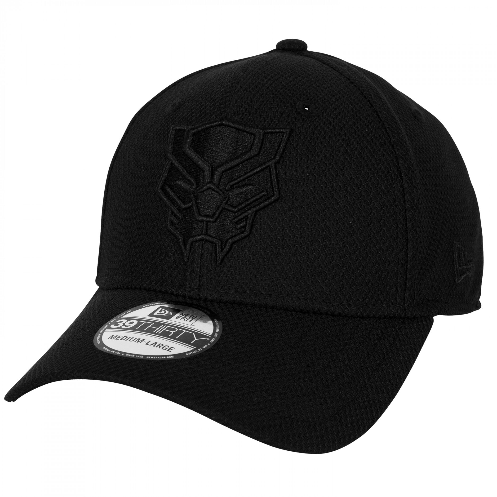 Black Panther Logo Black on Black New Era 39Thirty Fitted Hat