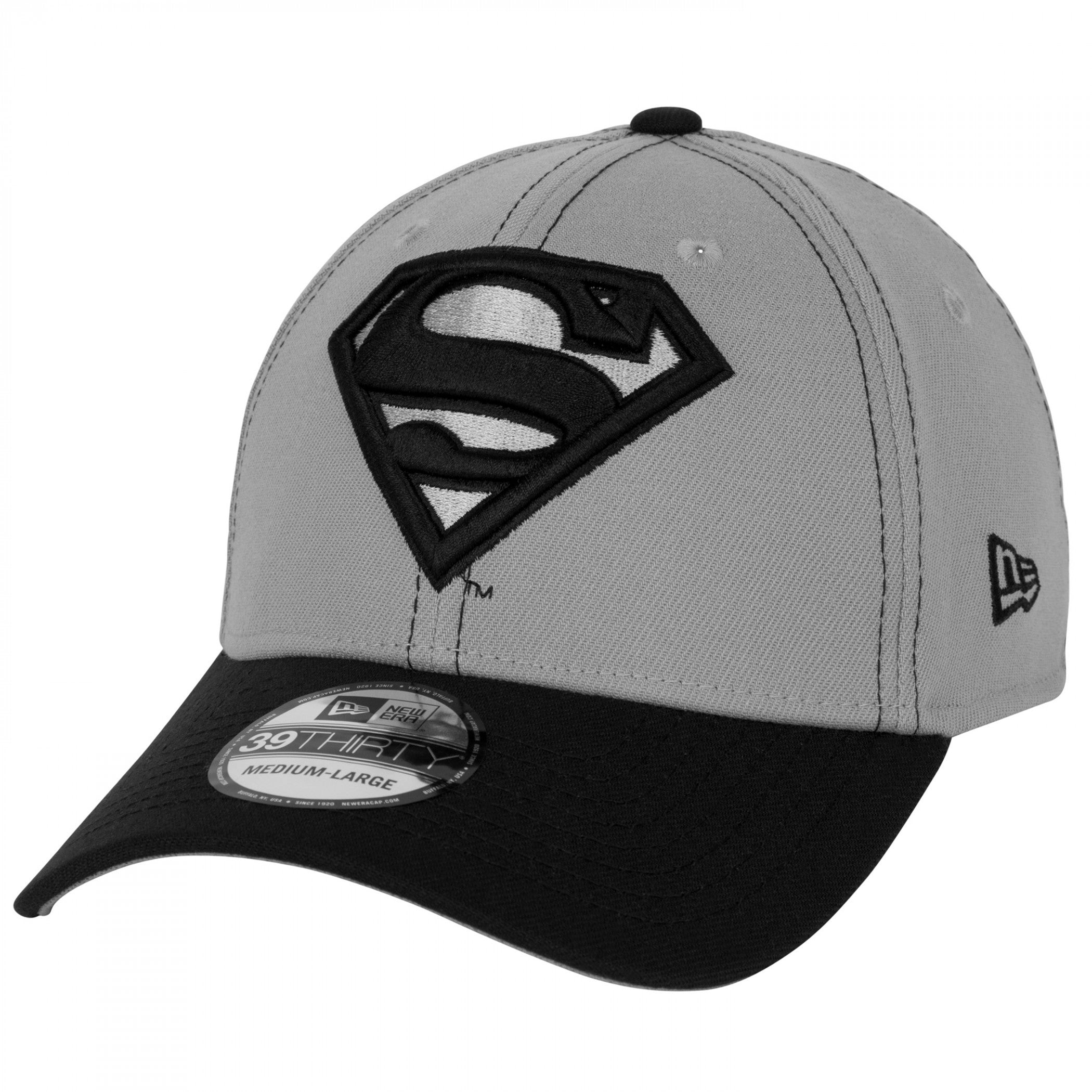 Superman Logo Grey Contrast Stitching New Era 39Thirty Fitted Hat