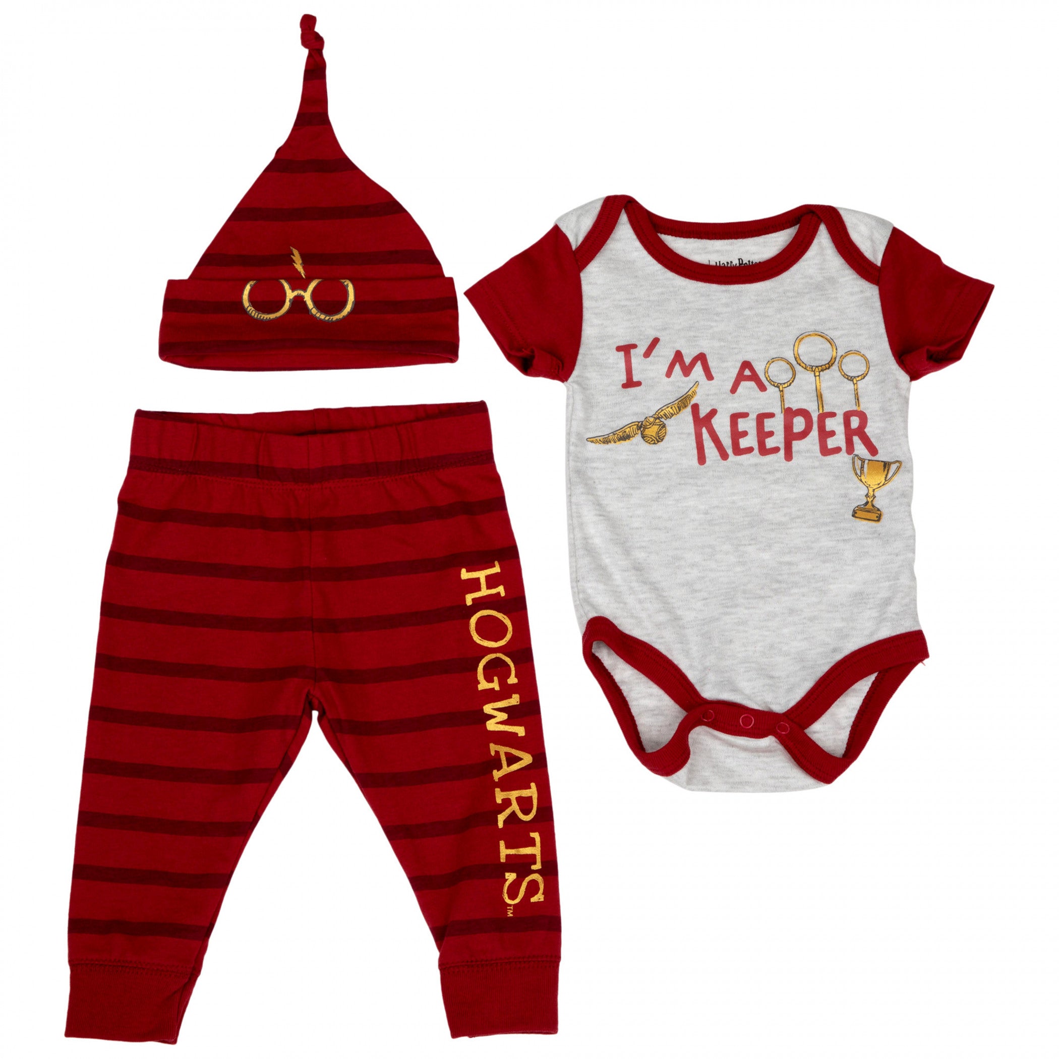 Harry Potter I'm A Keeper Hogwarts 3-Piece Bodysuit Set & Cap