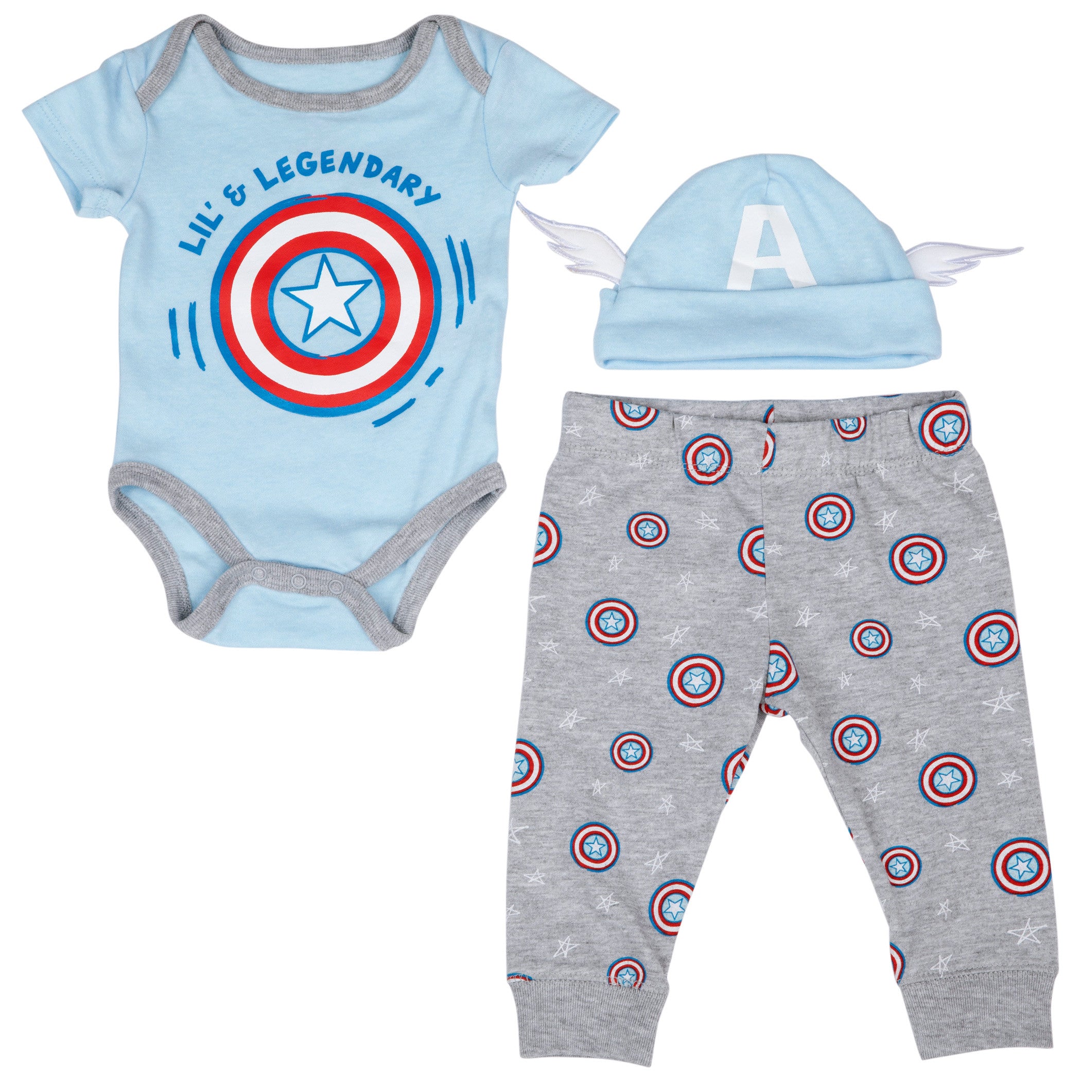 Marvel Captain America 3-Piece Bodysuit Set & Cap