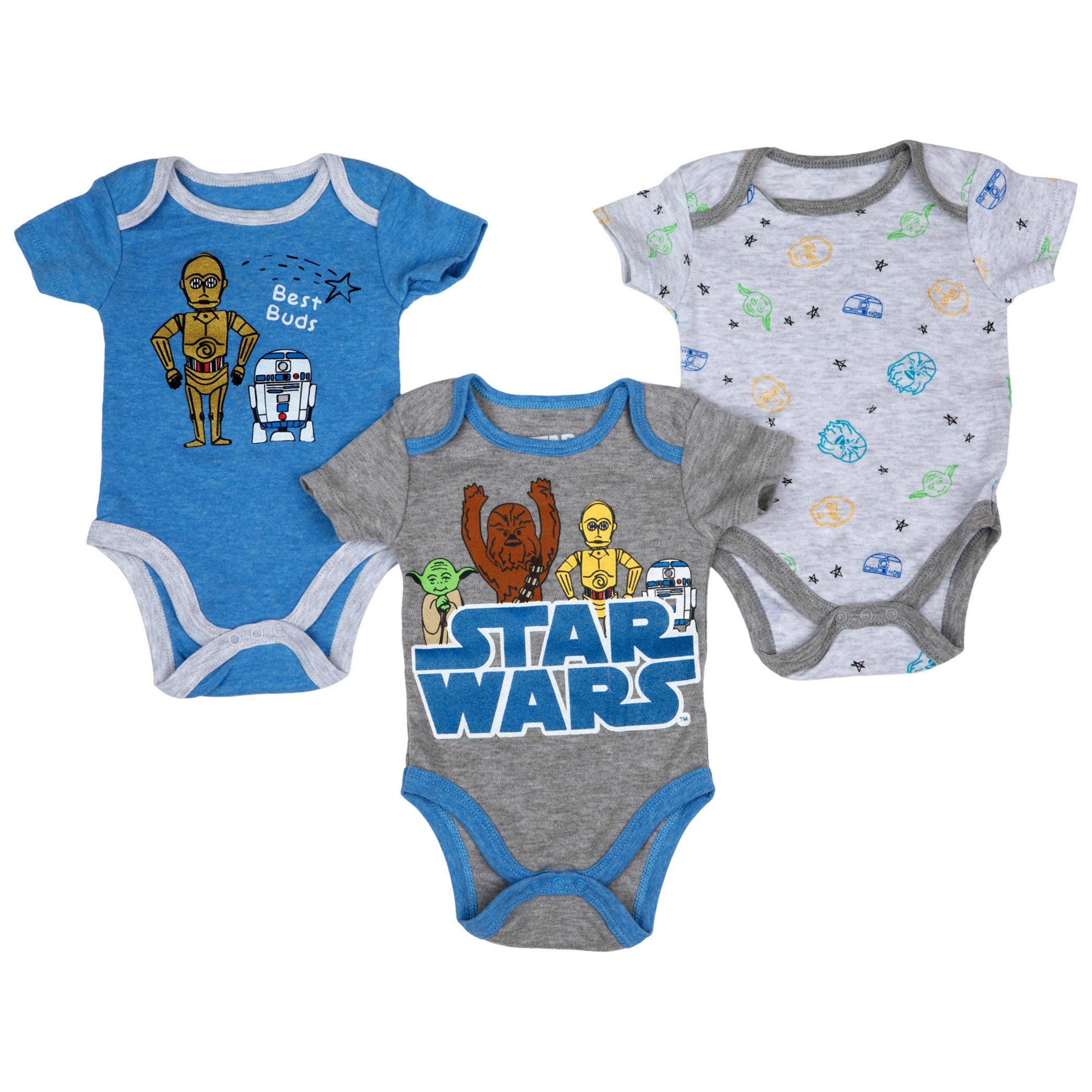 Star Wars Chewbacca, C3PO, and R2-D2 Infant Bodysuit 3-Pack