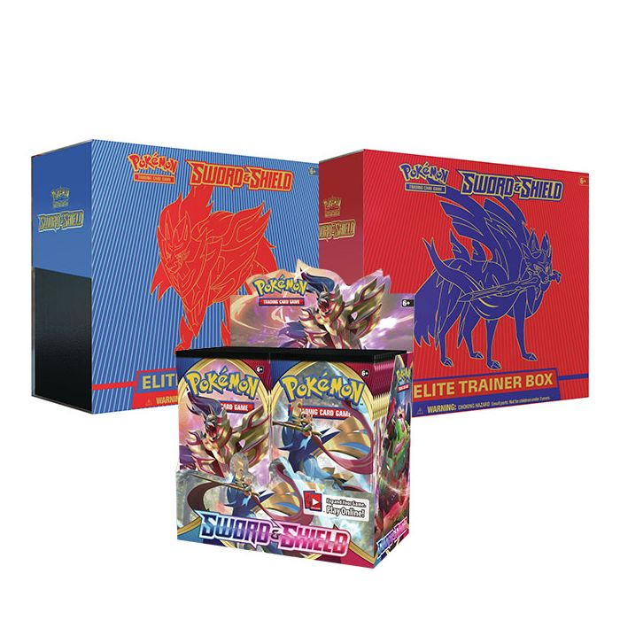 Pokemon Sword & Shield Base Set Booster Box & Elite Trainer Boxes Zacian & Zamazenta