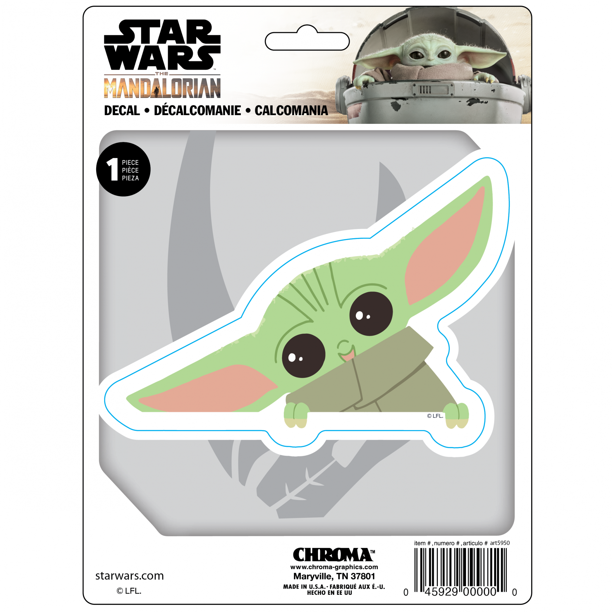 Star Wars The Mandalorian Grogu Peeking 6"x8" Car Window Decal