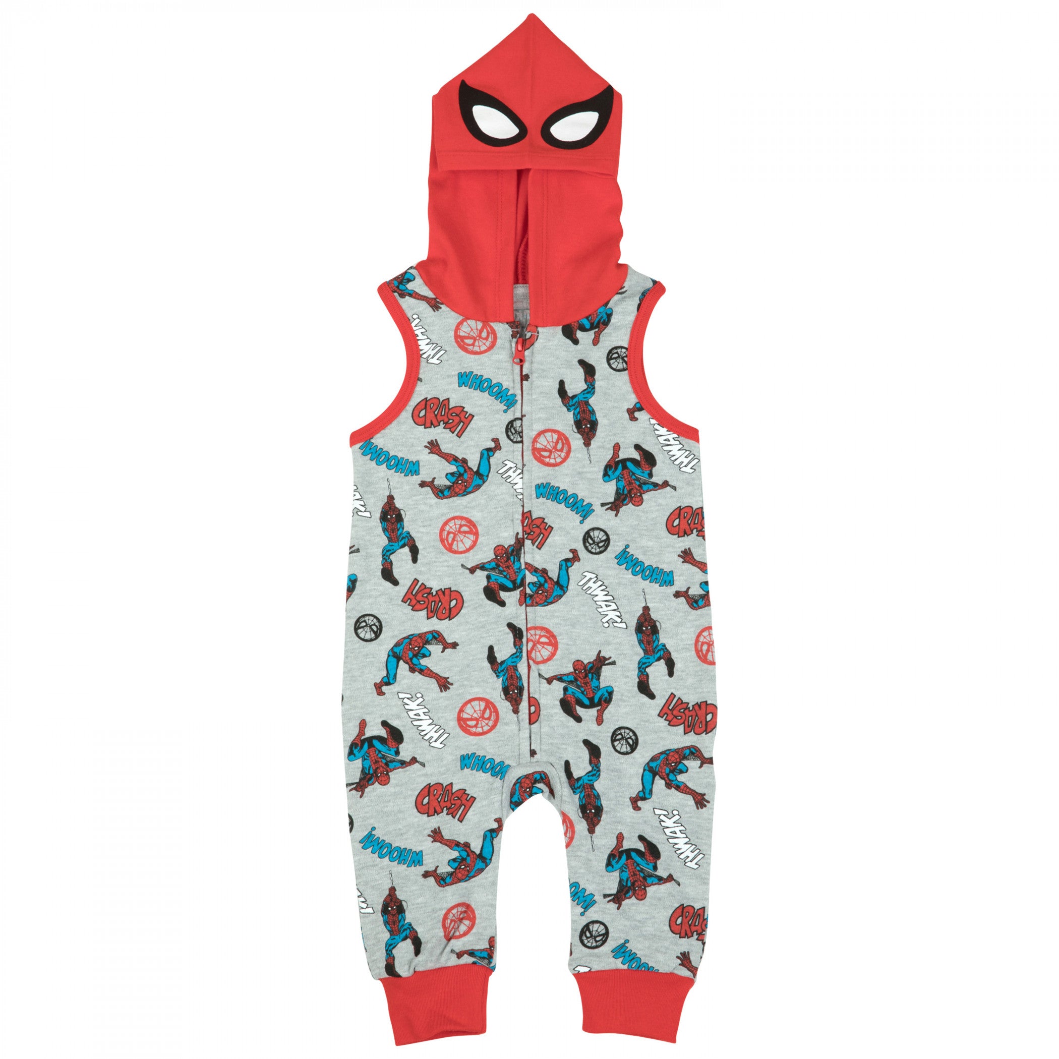 Marvel Spider-Man Mask And All Over Print Sleeveless Hooded Romper