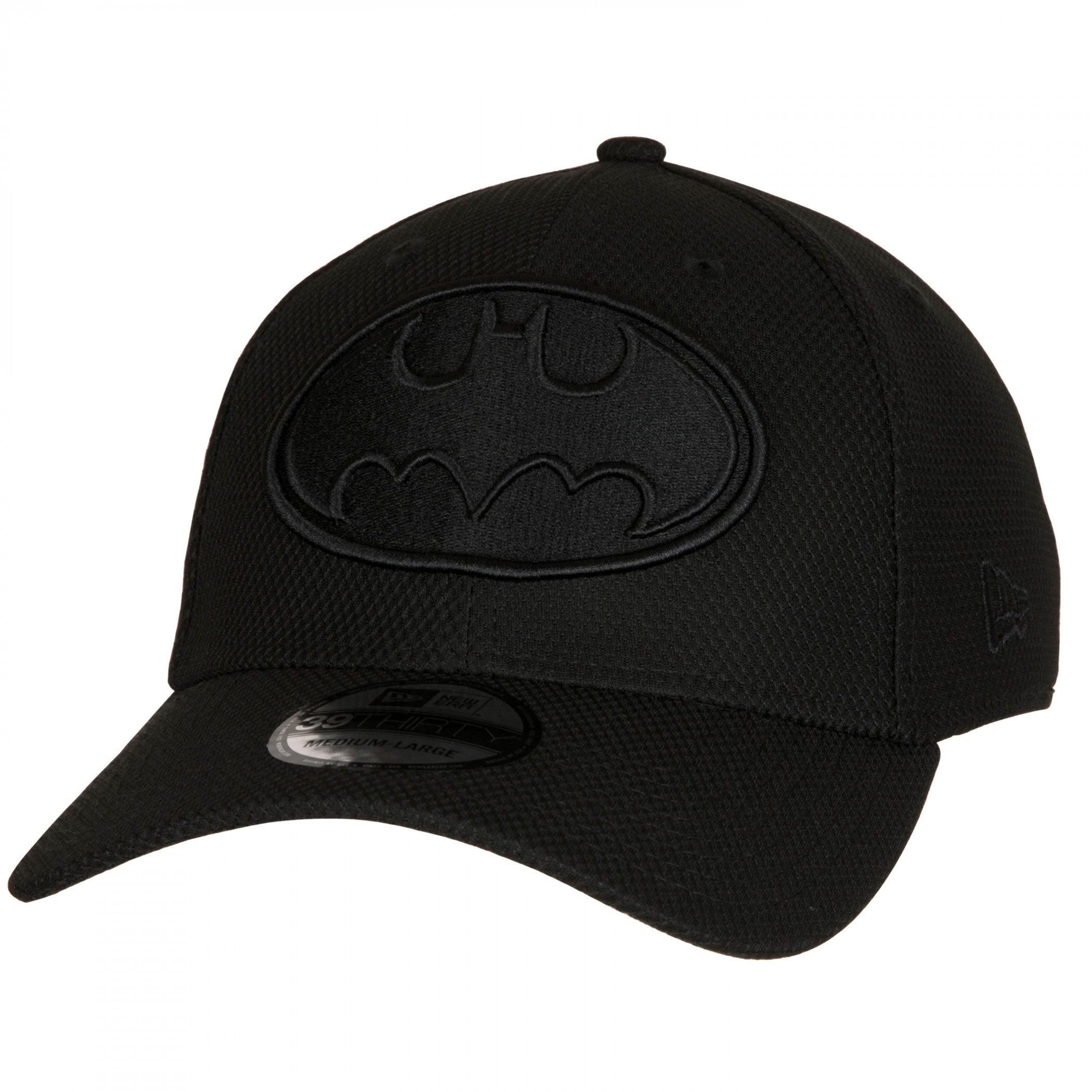 Batman Symbol Black on Black New Era 39Thirty Fitted Hat