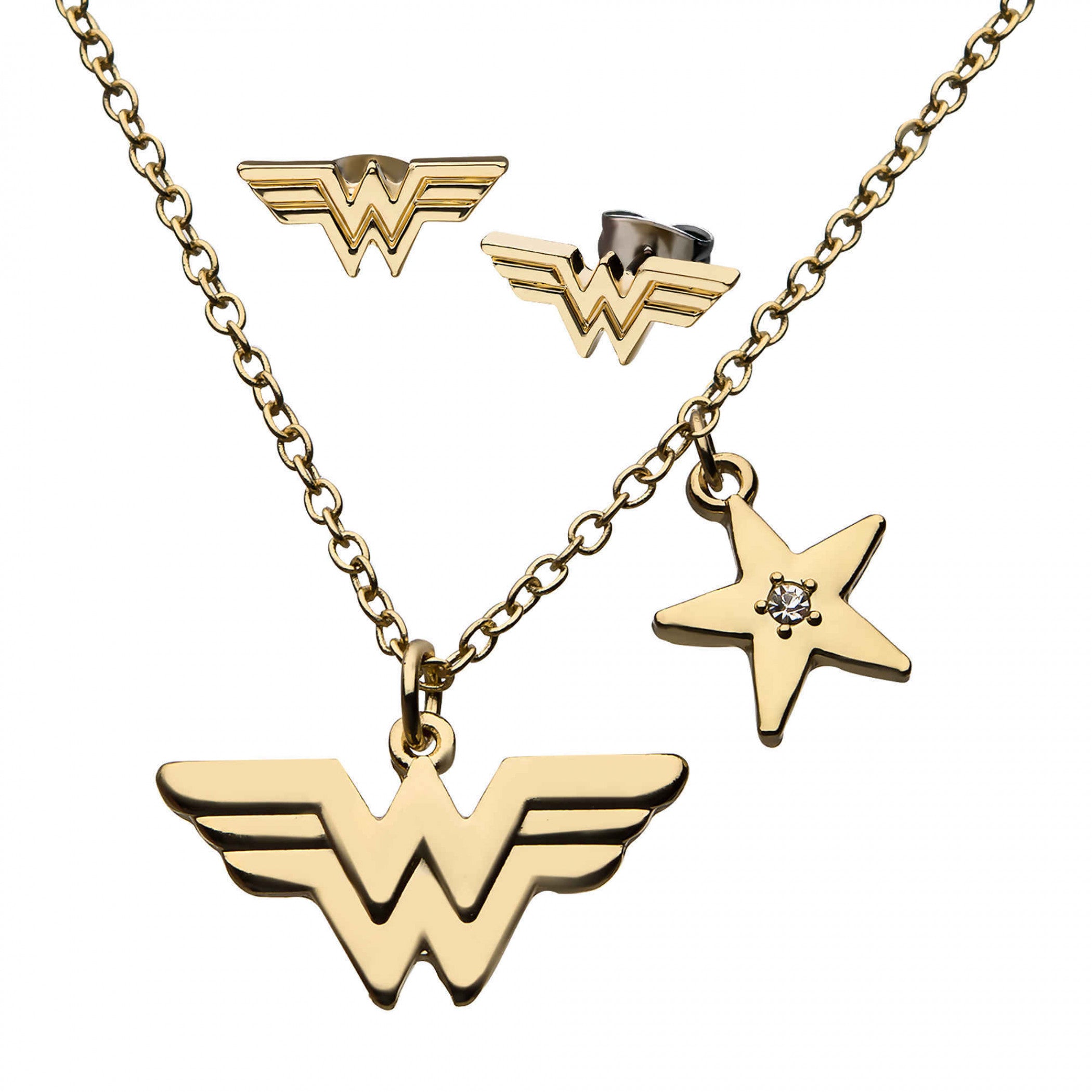Wonder Woman Stud Earrings & Pendant Necklace Set