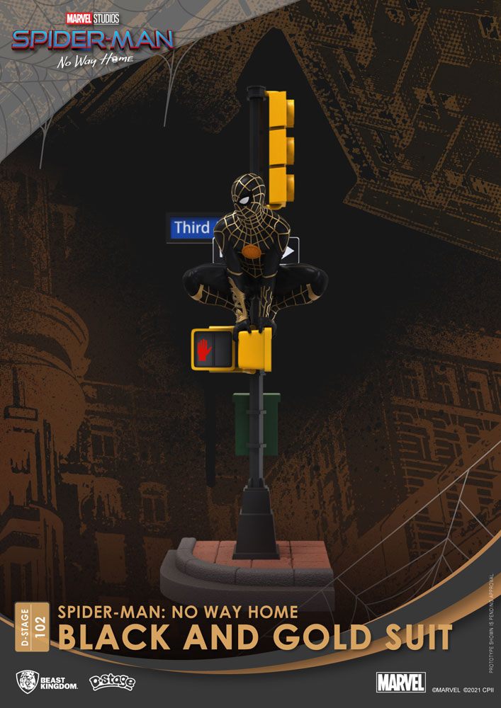 Spider-Man: No Way Home D-Stage PVC Diorama Spider-Man Black and Gold Suit Closed Box Version 25 cm
