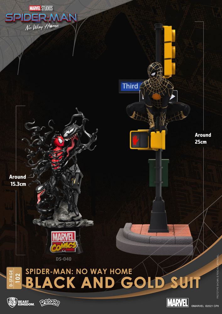 Spider-Man: No Way Home D-Stage PVC Diorama Spider-Man Black and Gold Suit Closed Box Version 25 cm