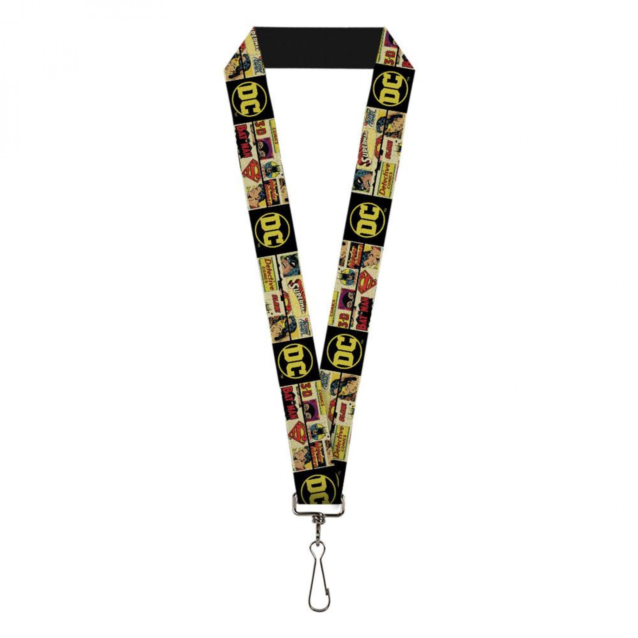 DC Comics Vintage Superheroes and Logos Collage Lanyard